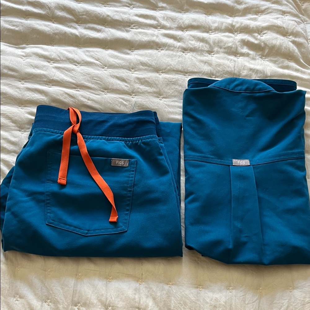 Figs Teal Joggers with Orange Drawstring